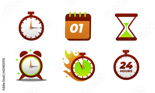 Vector set of time clock hour for plan work service