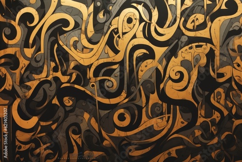 Abstract Gold & Black Wallpaper with Arabic Pattern - Perfect for Home Decor Generative AI