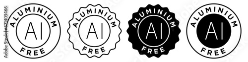 aluminium free icon set collection. Vector badge stamp round circular emblem of no aluminum in deodorant without stains on body. Sign symbol of 0% Al metal certified product ingredient for web app ui
