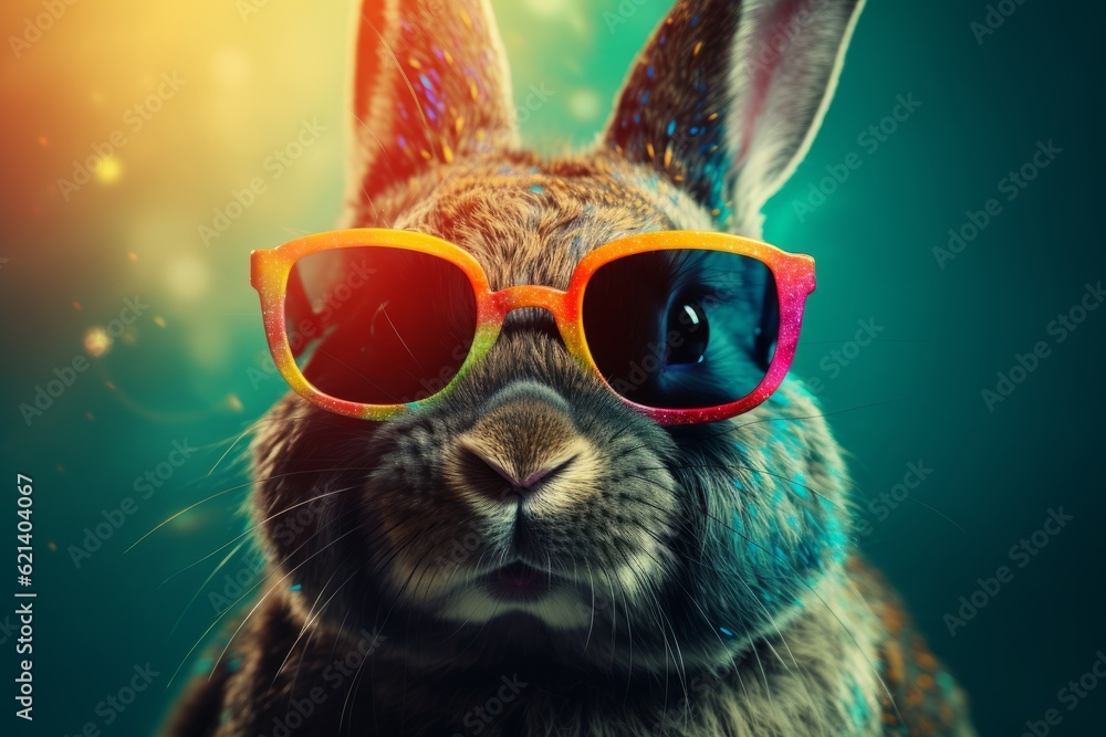 Bunny Dressed in Colorful Sunglasses - A Fun and Creative Accessory! Generative AI