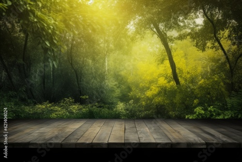 Black Wooden Table in the Heart of Nature  Stunning Forest Landscape. Generative AI