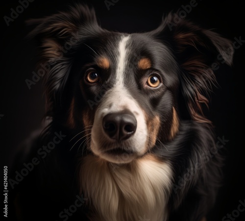 Endearing Border Collie Dog Looks at Camera with an Inquisitive Stare Generative AI