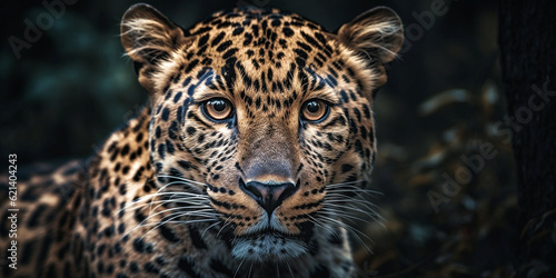 Portrait of a jaguar or leopard in the wild  close-up. Generative AI