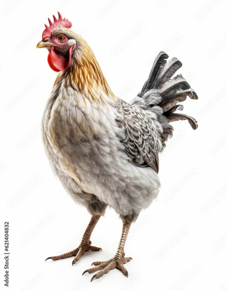 Fototapeta premium Isolated Grey Chicken Standing in Front of White Background Generative AI