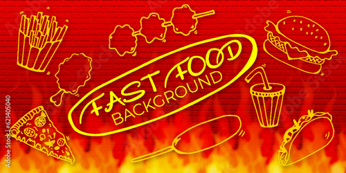 Fast Food Fire Wall Vector Abstract Background
