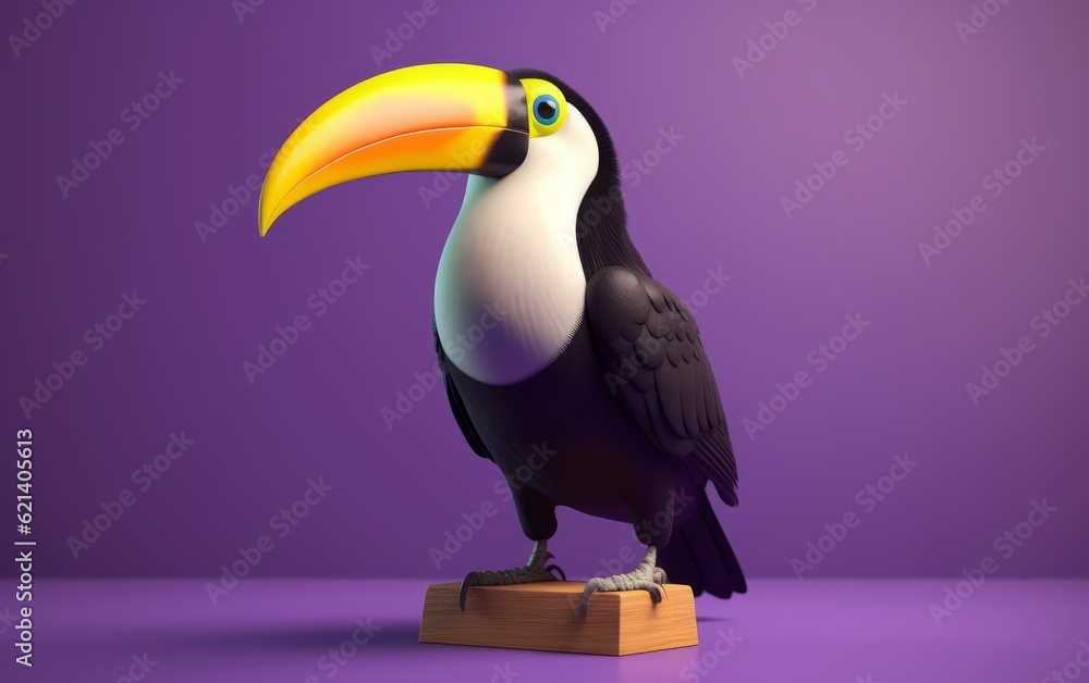 Naklejka premium Vibrant Violet Toucan on a Bold Background - Stock Photo. Generative AI