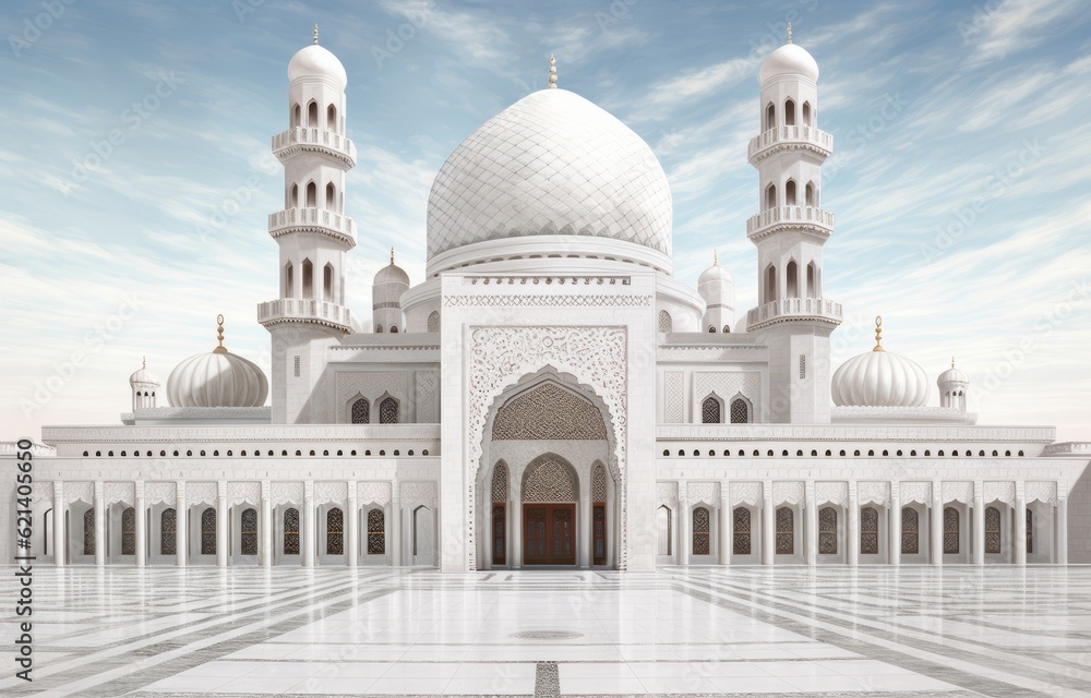 Obraz premium Beautiful White Stone Architecture of The White Mosque Generative AI