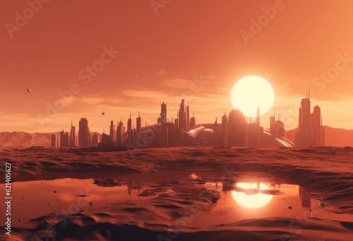 Desolate City in the Desert: Captured in a Breathtaking Sunset Generative AI