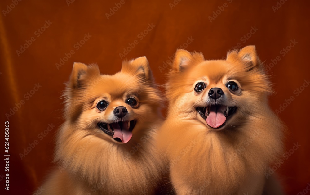 Adorable Pomeranian Dogs Snuggling Together in a Loving Embrace Generative AI