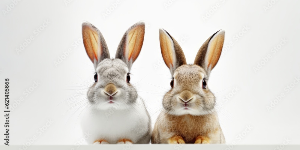 Two Rabbits Standing Together in a White Background Generative AI