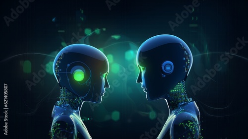 Two Chatbots Discussing in Blue and Green Speech Bubbles - Perfect for Your SEO Needs! Generative AI © monsifdx