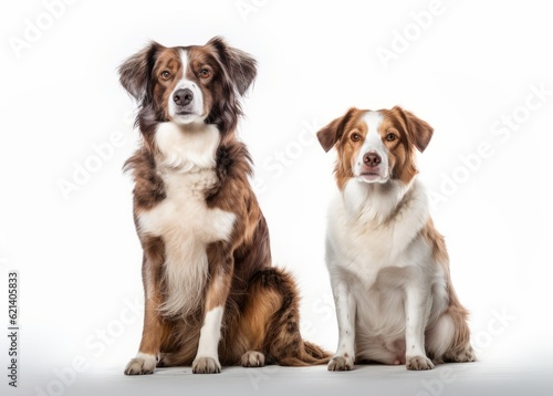 Two Adorable Dogs Sitting in Front of White Background Generative AI