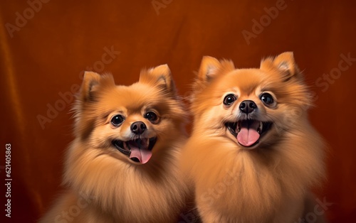 Adorable Pomeranian Dogs Snuggling Together in a Loving Embrace Generative AI © monsifdx