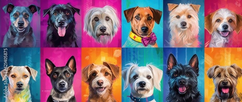 Vibrant Dog Portraits: Add Colorful Flair to Your Home Decor Generative AI