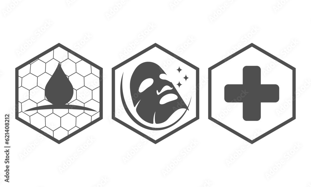 Vector skin protection set icon moisturizing hand cream mask for face acne treatment antiseptic