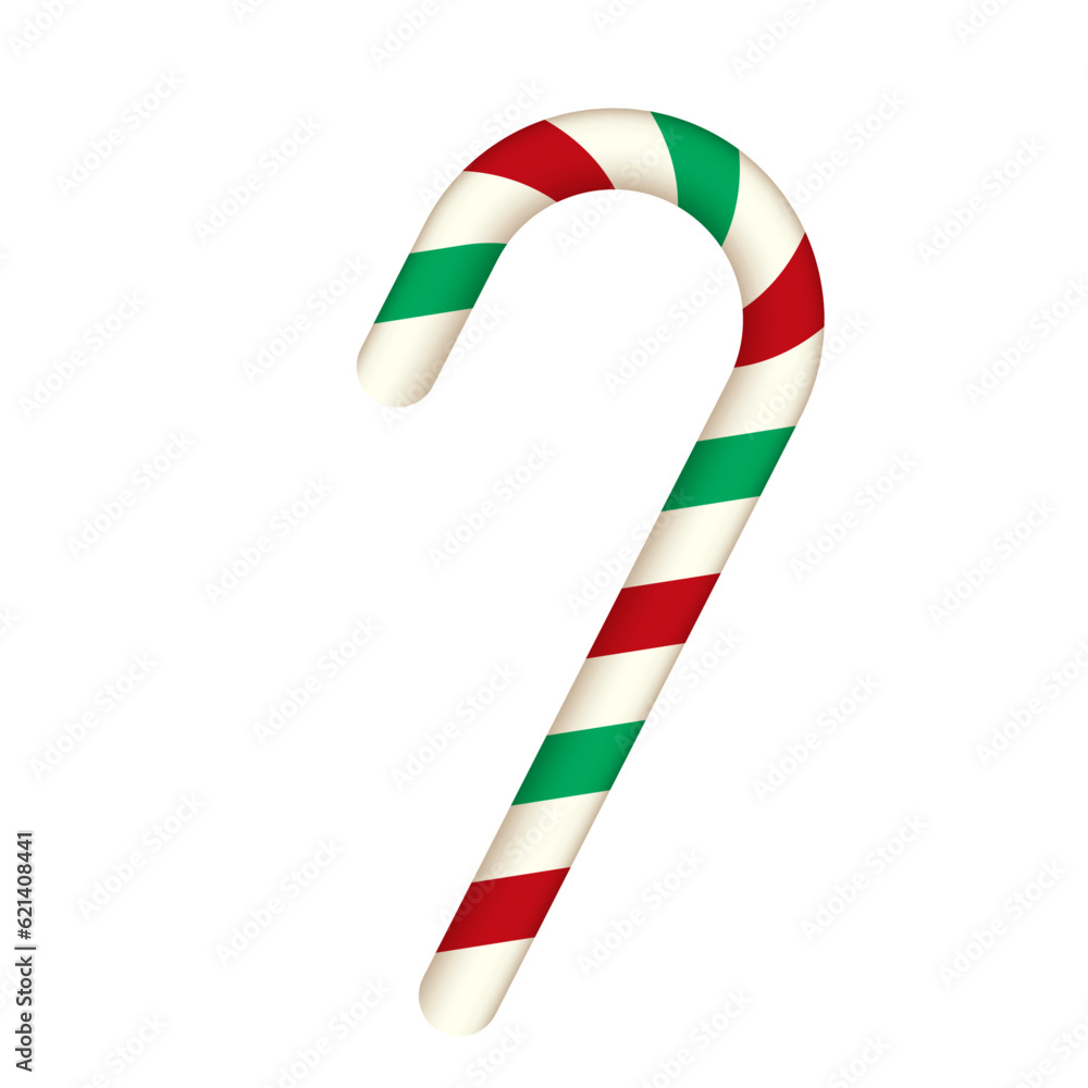 Vector candy cane with red and green stripes isolated on white realistic vector Vector candy cane with red and green stripes isolated on white realistic vector