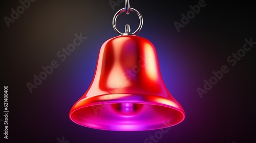 A red bell hanging from a chain on a black background