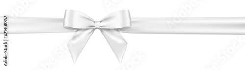 Realistic White bow and shiny satin ribbon vector isolated on white background. photo