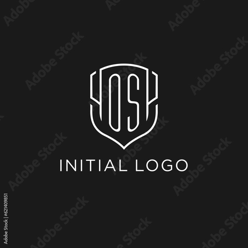 Initial OS logo monoline shield icon shape with luxury style
