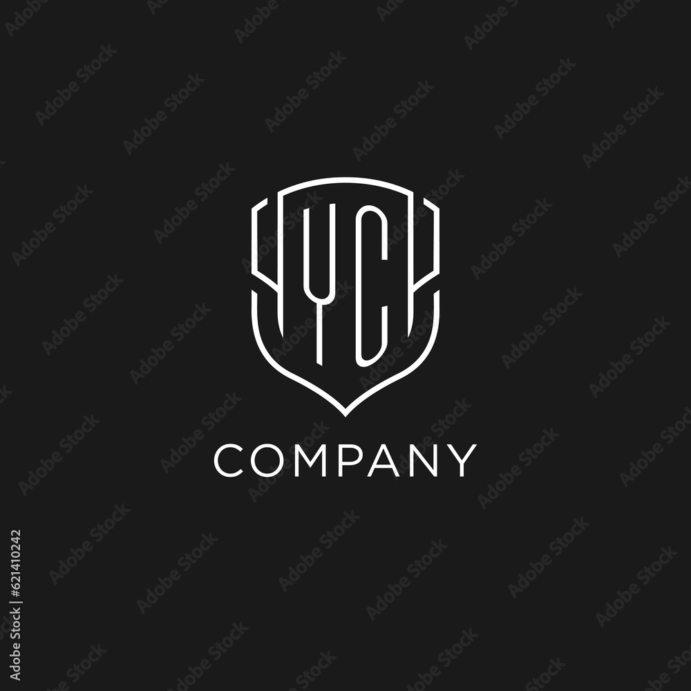 Initial YC logo monoline shield icon shape with luxury style Stock ...