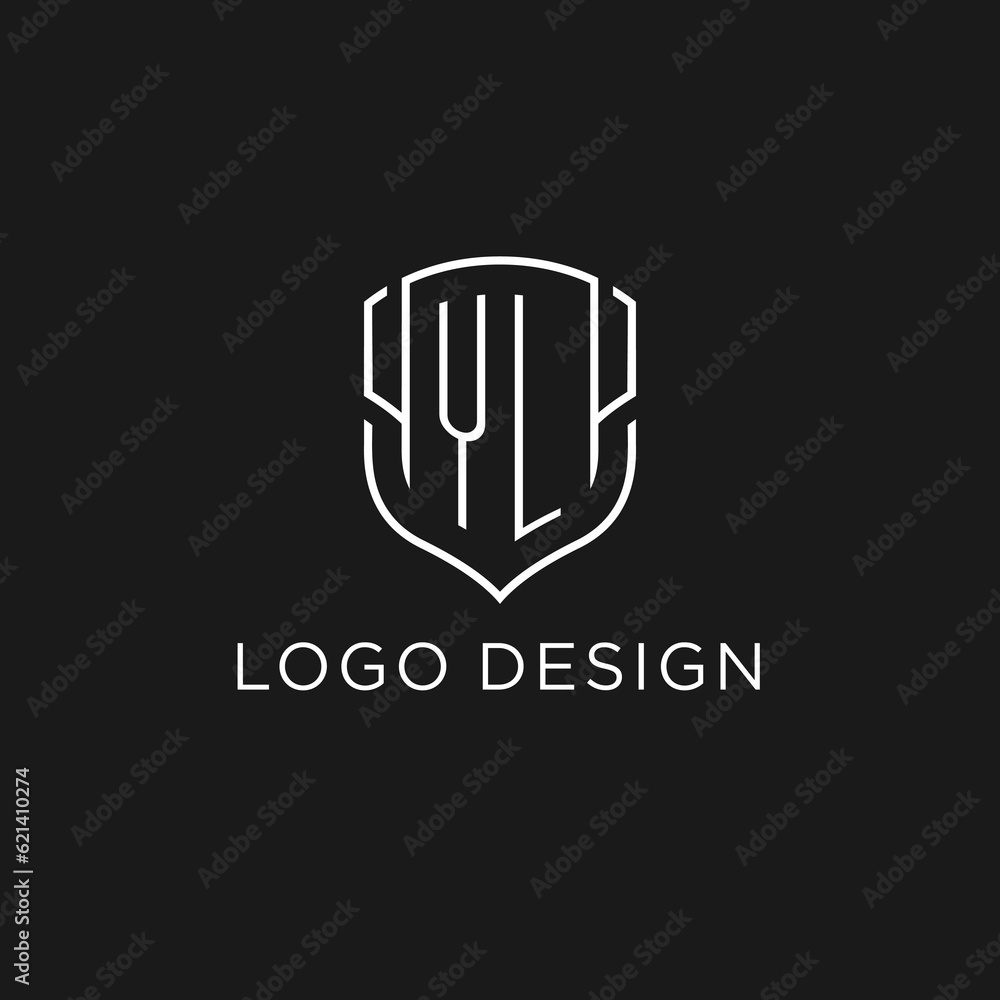 Initial YL logo monoline shield icon shape with luxury style Stock ...