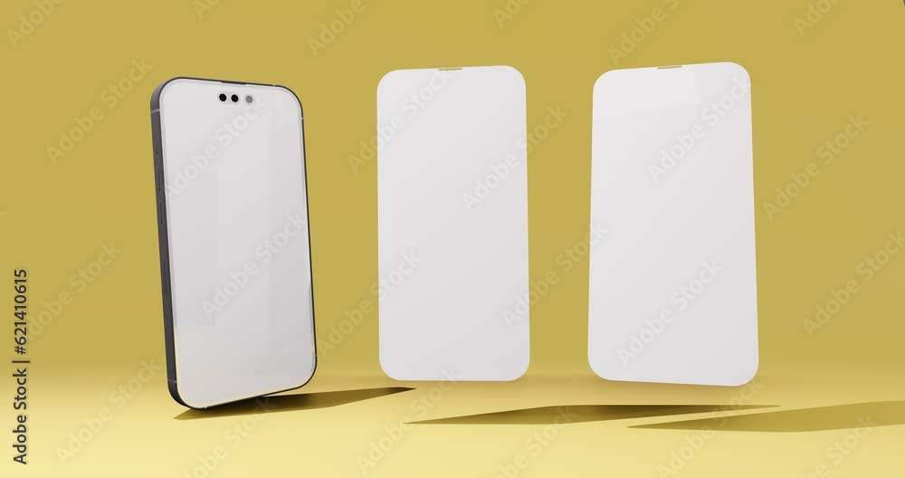Mobile with screen out illustration with yellow background 3D rendering animation Mobile with screen out illustration with yellow background 3D rendering animation