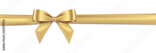 Realistic Gold bow shiny satin and ribbon horizontal line with shadow for decorate your wedding card,website or gift card,vector EPS10 isolated on white background.