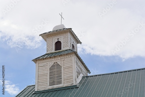 Bell tower atop 1888 Church in silver mining ghost town of Shafter Texas