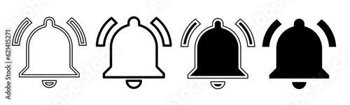 Black and white illustration of a bell. Bell icon collection with line. Stock vector illustration.