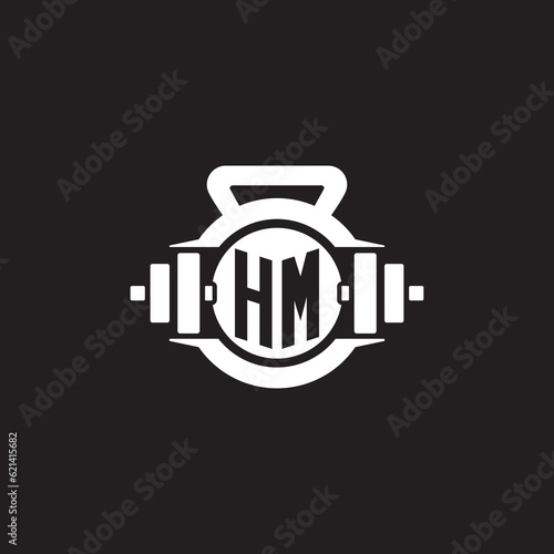 Initial HM logo design ideas with simple dumbbell and kettlebell icon