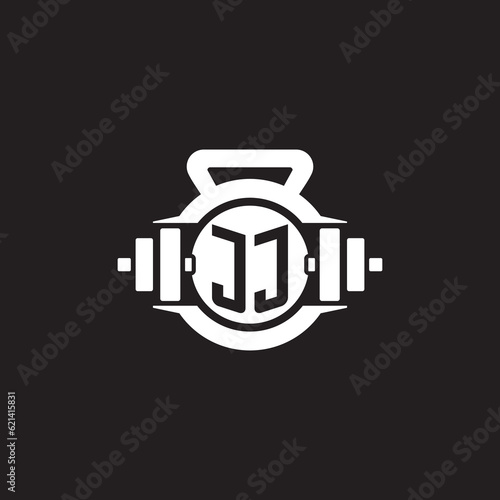 Initial JJ logo design ideas with simple dumbbell and kettlebell icon