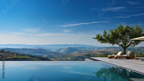 Infinity pool that appears to merge with the horizon, offering stunning views of the Italian countryside. Include a sun deck and a poolside bar for ultimate relaxation