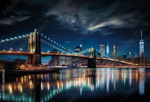 Brooklyn Bridge and Lower Manhattan skyline at night