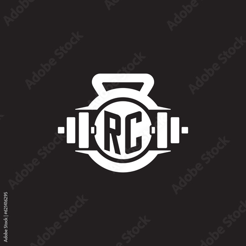 Initial RC logo design ideas with simple dumbbell and kettlebell icon