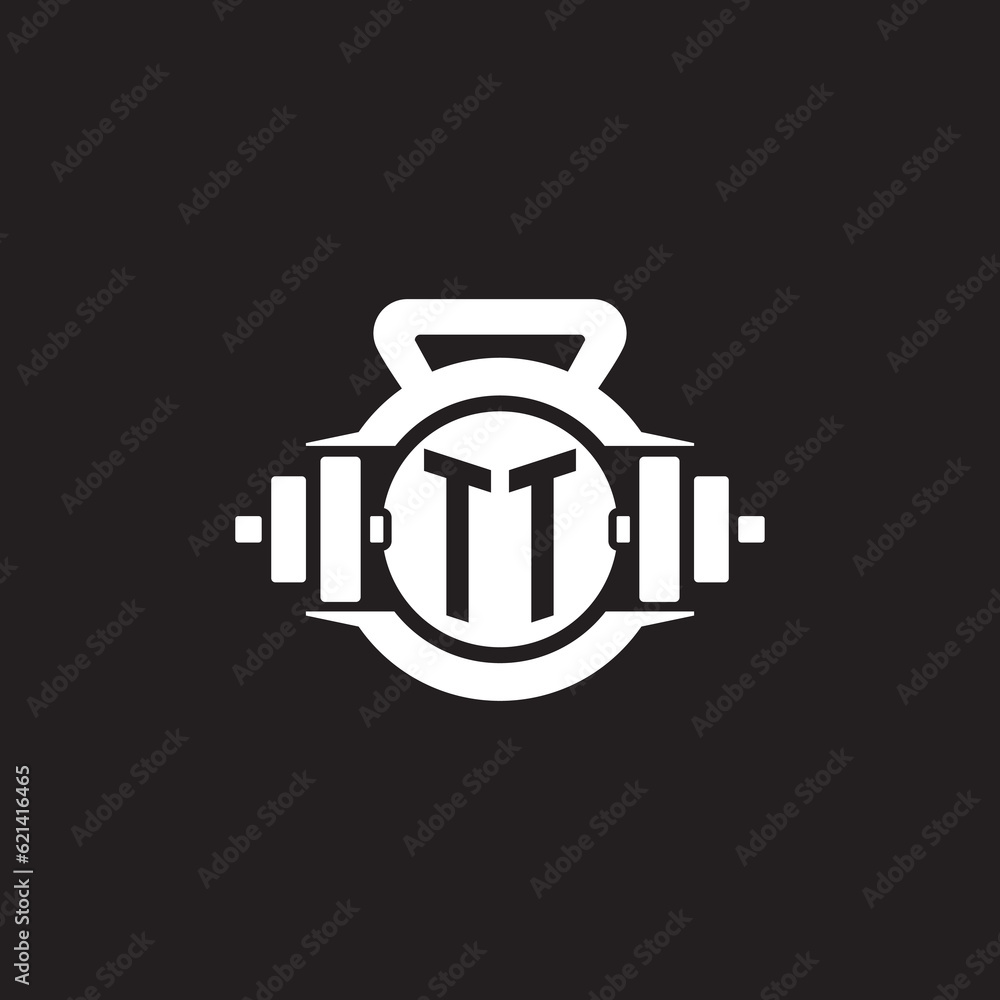 Initial TT logo design ideas with simple dumbbell and kettlebell icon ...