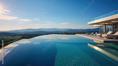 Infinity pool that appears to merge with the horizon, offering stunning views of the Italian countryside. Include a sun deck and a poolside bar for ultimate relaxation © Damian Sobczyk