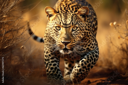 An image of a closeup shot of a leopard running - Generative AI © lilyl