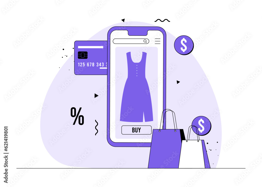 Online shopping flat illustration concept, Online clothing store, E-commerce, Mobile shopping, Special offer, Flash sale, Order online