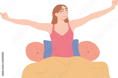 Stretching Woman Wake Up In The Morning Illustration Graphic Cartoon Art