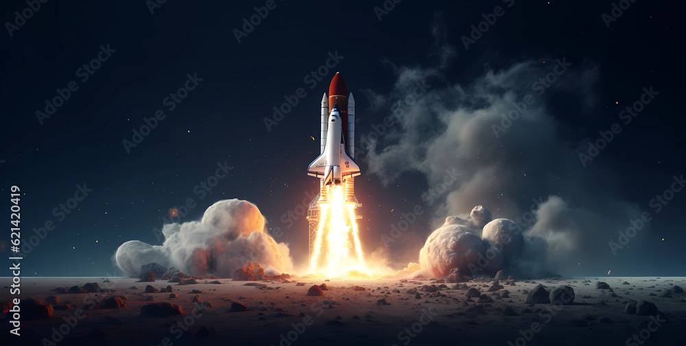 Rocket, space exploration background.
