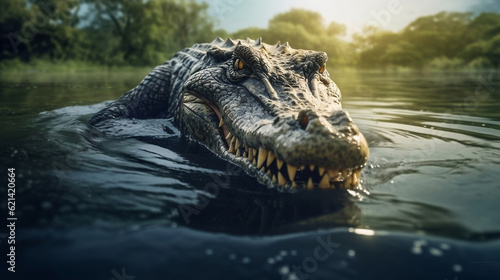 Alligator lurking in the lake Generative AI