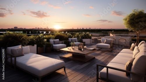 Spacious rooftop terrace that offers breathtaking panoramic views of the surrounding landscape. Include comfortable seating, a barbecue area, and lush greenery to create a perfect space for relaxation © Damian Sobczyk