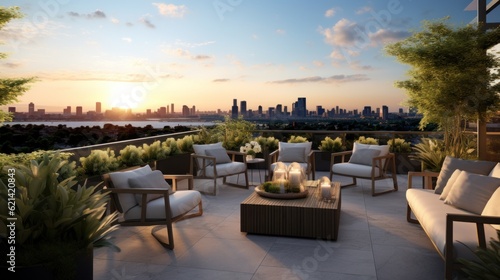 Spacious rooftop terrace that offers breathtaking panoramic views of the surrounding landscape. Include comfortable seating, a barbecue area, and lush greenery to create a perfect space for relaxation