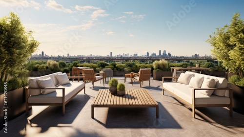 Spacious rooftop terrace that offers breathtaking panoramic views of the surrounding landscape. Include comfortable seating, a barbecue area, and lush greenery to create a perfect space for relaxation