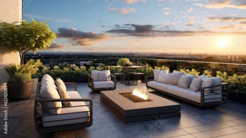 Spacious rooftop terrace that offers breathtaking panoramic views of the surrounding landscape. Include comfortable seating  a barbecue area  and lush greenery to create a perfect space for relaxation