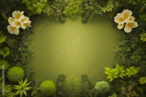 Wallpaper Mural background with isolated green foliage and flowers Torontodigital.ca