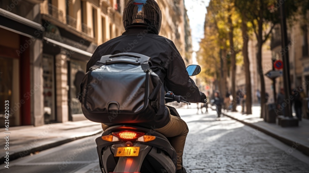 Fototapeta premium motorcyclist on a city street generative ai
