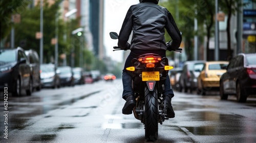 motorcyclist on a city street generative ai