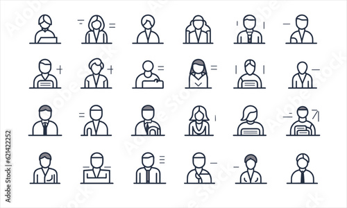 Business people line icons set. Businessman outlines icons collection. Teamwork, human resources, meeting, partnership, meeting, workgroup, success, resume - stock vector