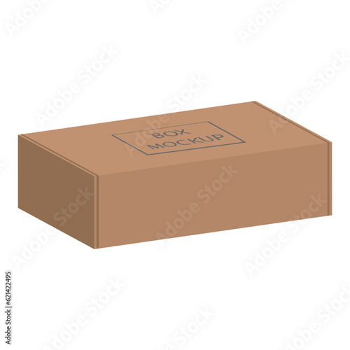 Cardboard box mockup isolated on white background. Shipping box layout, vector